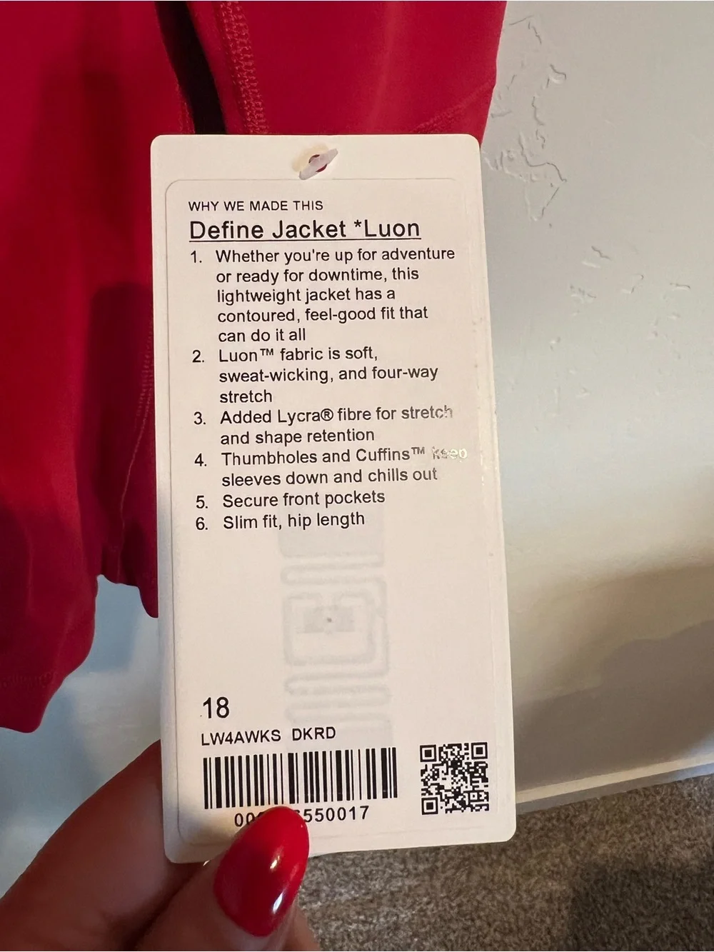 NWT lululemon Define Jacket Luon Dark Red Size 18 NWT